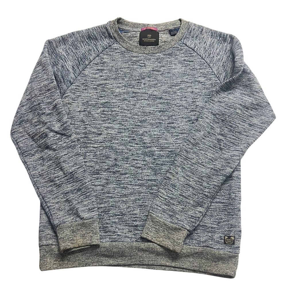 Scotch & Soda Mens Off The Grid Blue Space Dye Raglan Crewneck Sweater Large